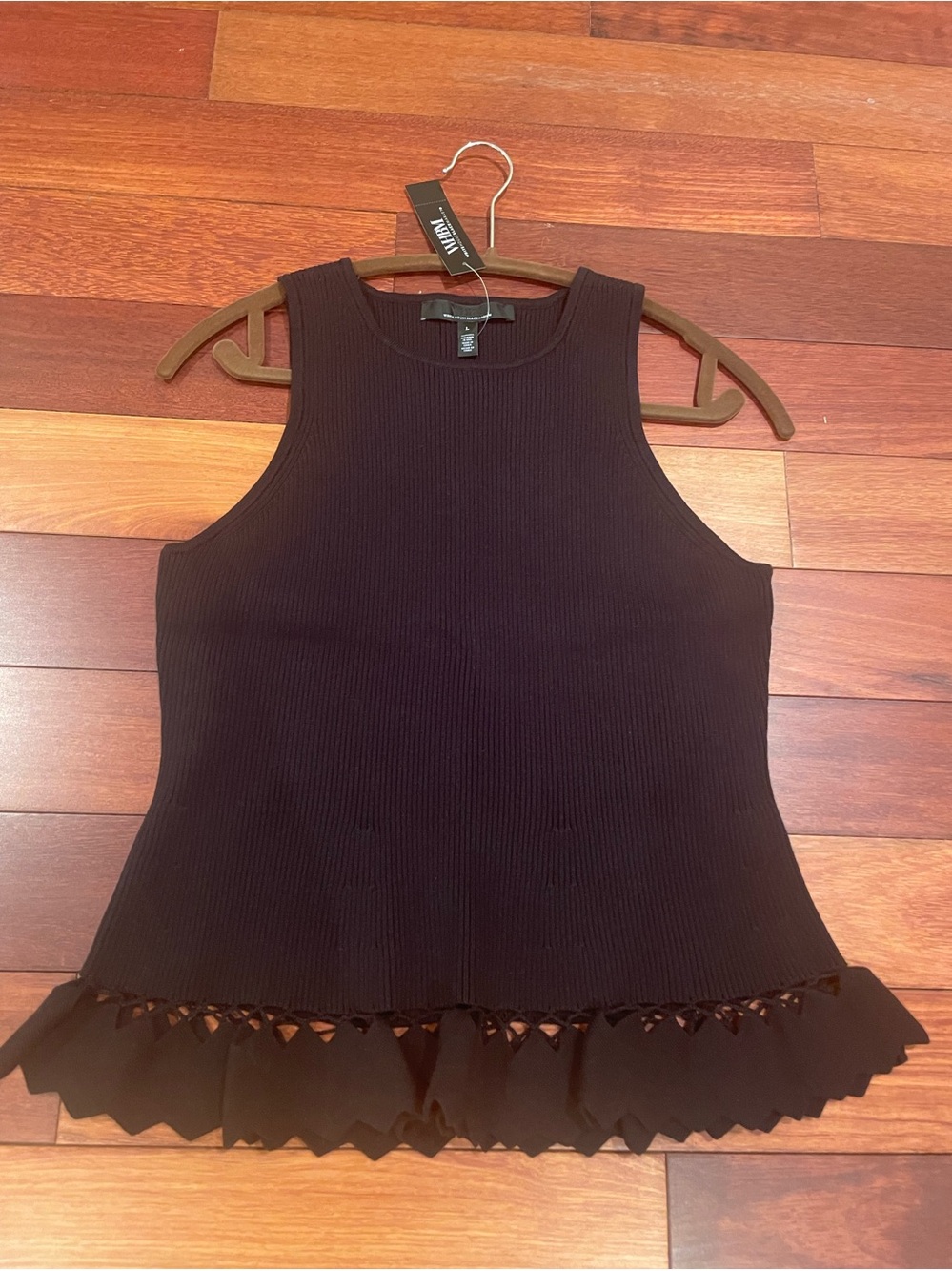 White House Black Market Ribbed Tank with Scalloped Ruffle Hem